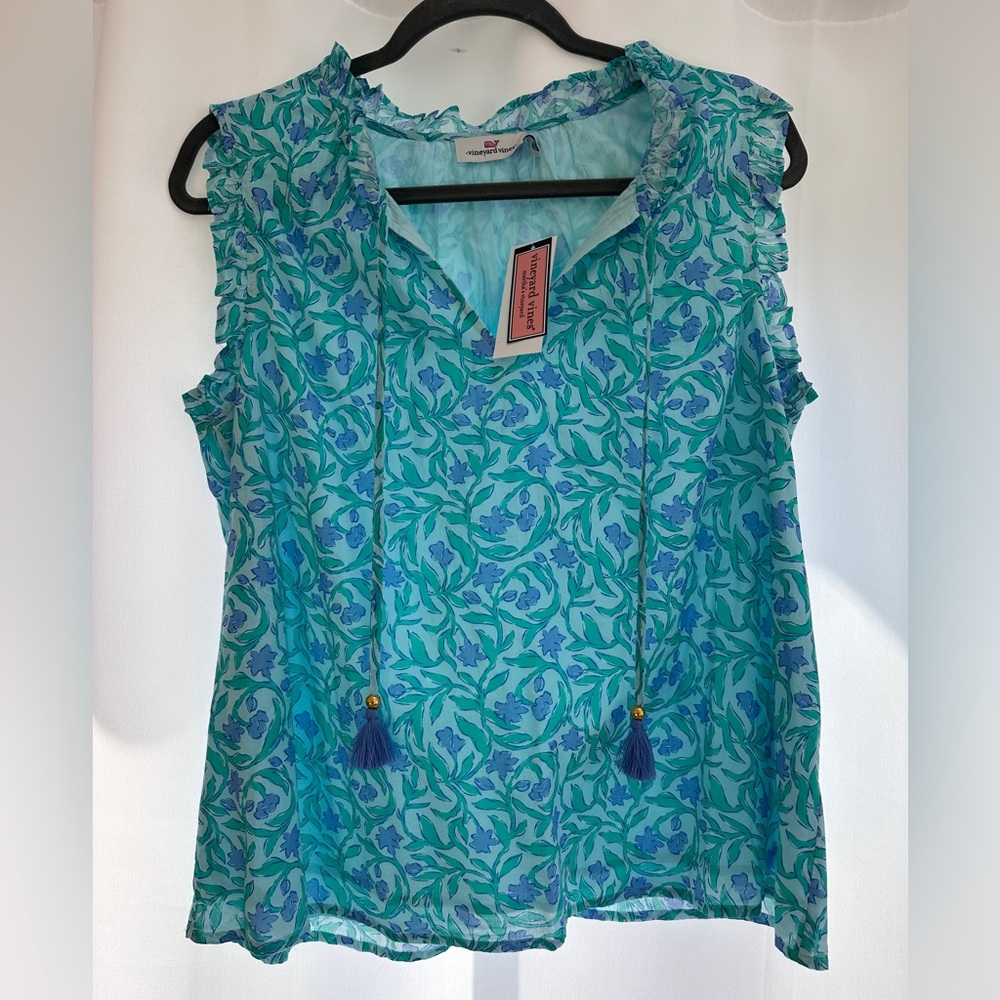 Turquoise patterned vineyard vines top